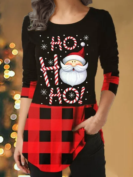 

Christmas Cartoon Regular Fit Cotton Blends Shirt & Top, Black, Tees & T-shirts