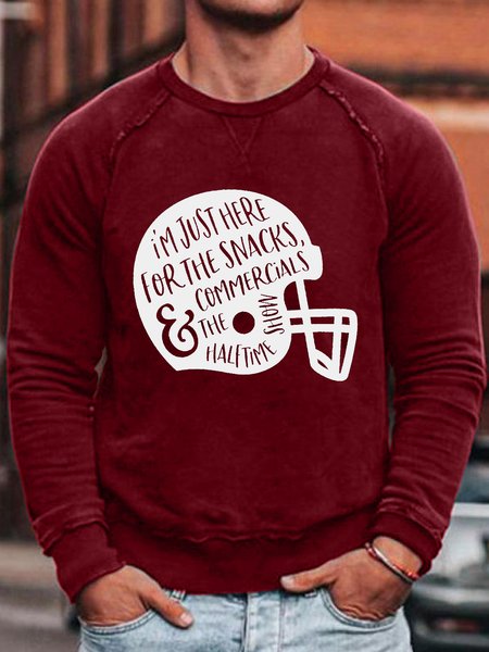 

I'm Just Here for the Snacks, Commercials And Halftime Show Crew Neck Long Sleeve Sweatshirt, Red, Hoodies&Sweatshirts