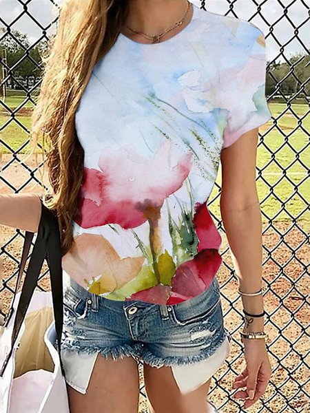 

Floral Crew Neck Regular Fit Shirts & Tops, Multicolor, Tees & T-shirts