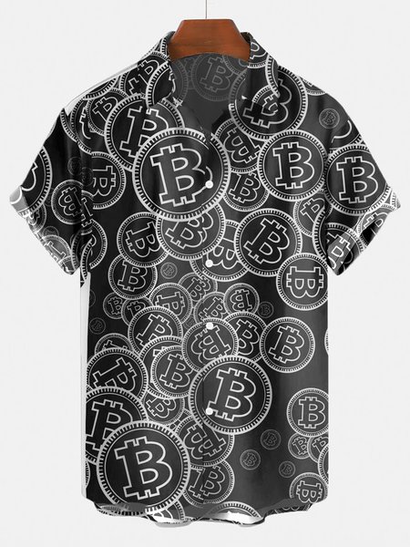 

Vintage Bitcoin Hawaiian Short Sleeve Shirt, As picture, Men's Floral shirt