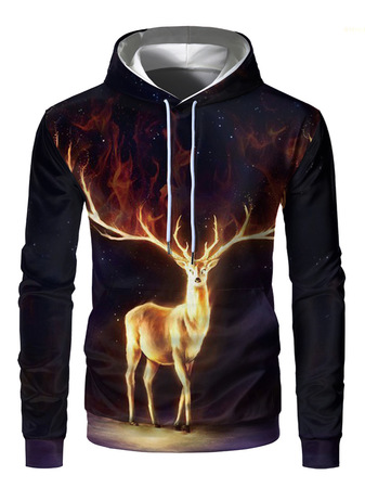 

Elk 3D Digital Printing Hooded Sweatshirt, As picture, Hoodies