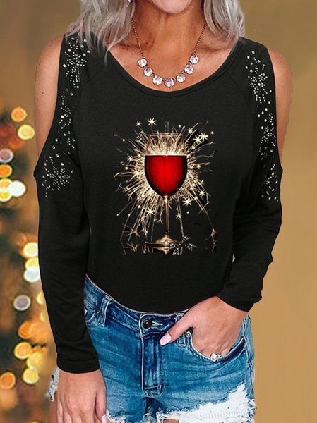 

Crew Neck Casual Star Shirts & Tops, Black, Tops