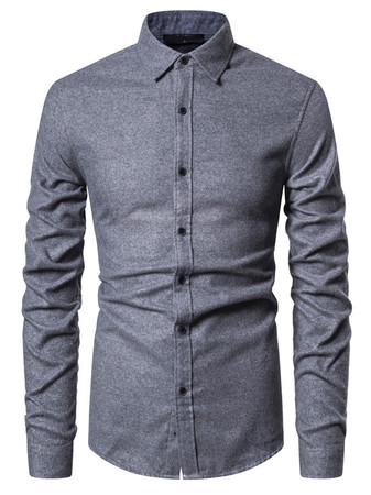 

Shirt Collar Long Sleeve Shirts, Gray, Shirt