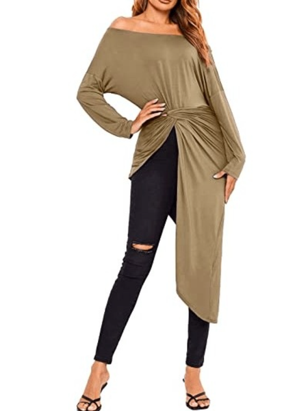 

Spring Cross Long sleeve Daily Household High Stretch Tops, Gunmetal, Blouses and Shirts