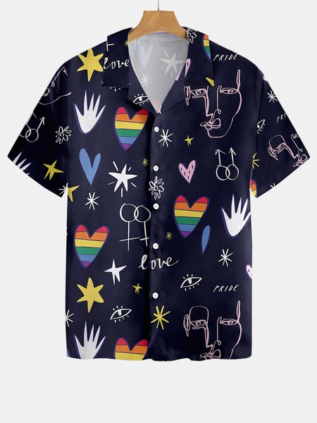

Vintage Valentine's Day Hawaiian Short Sleeve Shirt, As picture, Men's Floral shirt