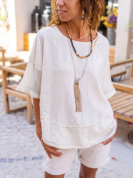 

Cotton Blends Casual Solid Shirts & Tops, Beige, Tops