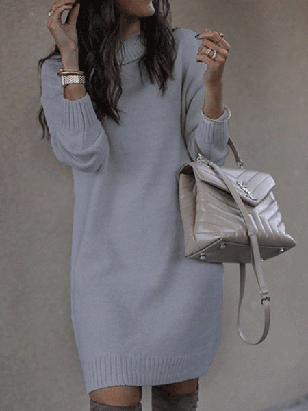 Casuale Acrilico Abito, Grigio, Midi Dresses