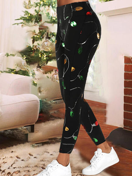 

Leaves Cotton Blends Skinny Pants, Black, Leggings