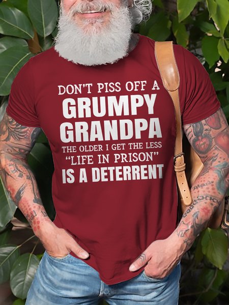 

Don't Piss Off A Grumpy Grandpa Graphic Short Sleeve Tee, Red, T-shirt