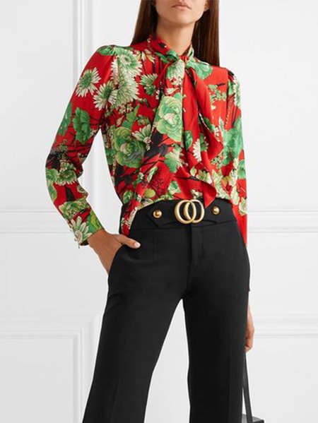 

Long Sleeve Regular Fit Floral Lady Top, As picture, Tops