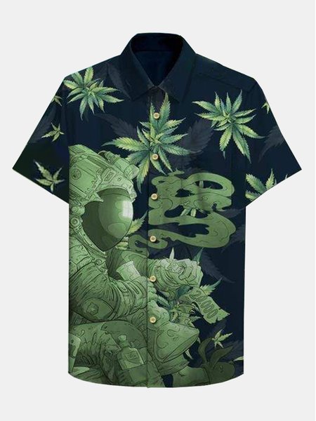 

Retro Aviation Astronaut Hawaiian Short Sleeve Shirt, As picture, Men's Floral shirt