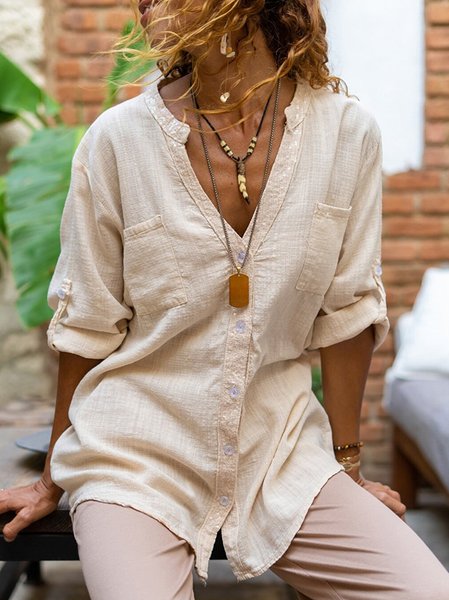 

Cotton Basics V Neck Shirts & Tops, Beige, Blouses & Shirts