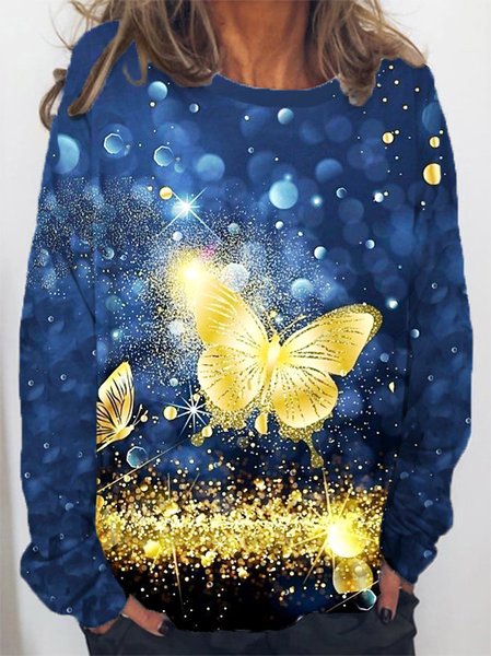 

Casual Butterfly Crew Neck Sweatshirt, Blue, Hoodies & Sweatshirts