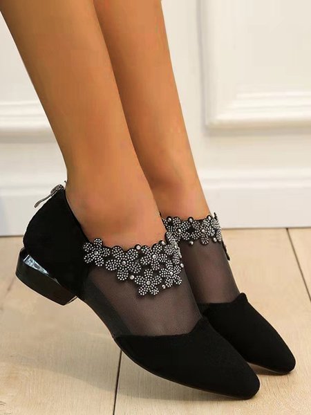 

Elegant Rhinestone Mesh Stitching Pointed Toe Shoes, As picture, Heels