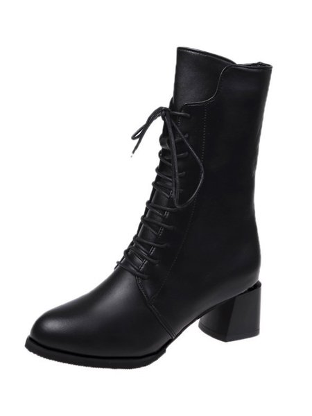 

Simple Plain Lace Up Zipper Boots, As picture, Boots