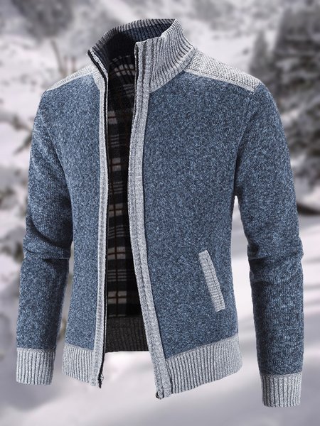 

Men's Color Block Raglan Stand Collar Sweater Jacket, Blue, Outerwear
