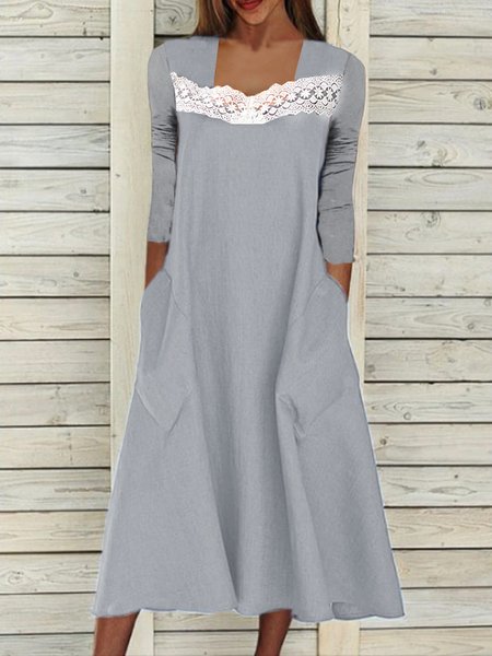 

Plain Square Neck Dresses, Gray, Maxi Dresses