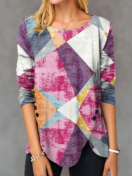 

Color Block Cotton Blends Casual Shirts & Tops, Multicolor, Tops