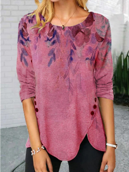 

Floral Loosen Shirts & Tops, Red, Long sleeve tops
