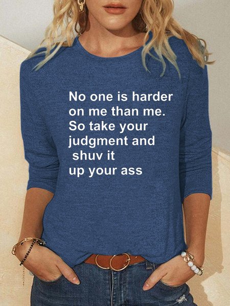 

Funny text print round neck long sleeve shirt, Blue, Hoodies&Sweatshirts