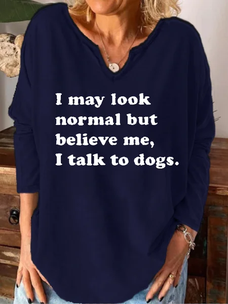

Funny text print notched neck long sleeve shirt, Purplish blue, Hoodies&Sweatshirts