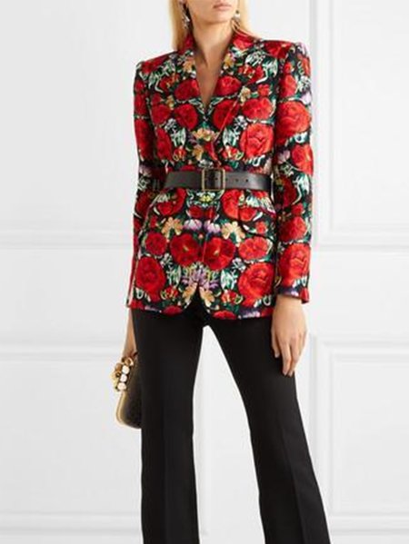 

Floral Long Sleeve Regular Fit Lapel Outerwear, As picture, Blazers