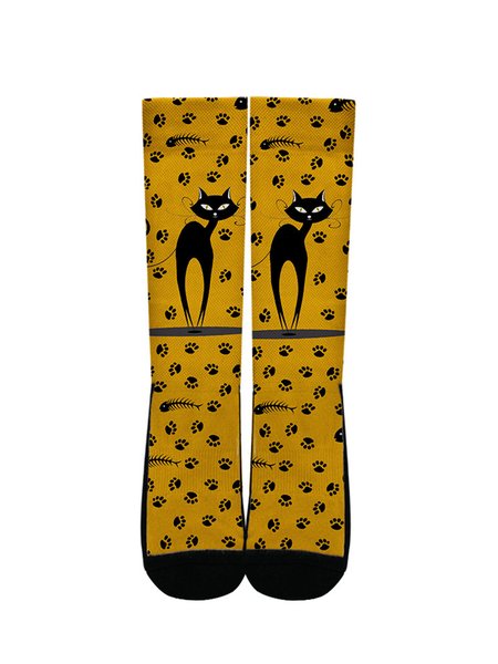 

Cat Jacquard Socks, Yellow, Socks