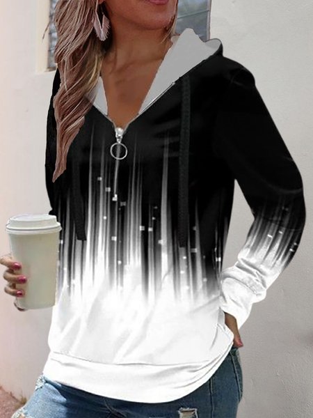 

Loosen Hooded Casual Sweatshirt, Black-white, Hoodies & Sweatshirts
