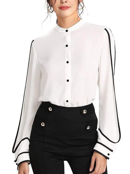 

Simple Loosen Color Block Daily Top, Black-white, Blouses and Shirts
