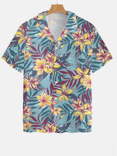 

Vintage Plant Floral Hawaiian Short Sleeve Shirt, As picture, Men's Floral shirt