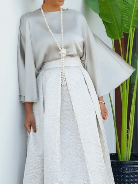 

Spring Crew Neck Satin Plain Simple Daily Household Tops, As picture, Blouses and Shirts