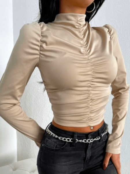 

Spring Plain Stand Collar Regular Fit Long sleeve Daily Lightweight Tops, As picture, Blouses and Shirts