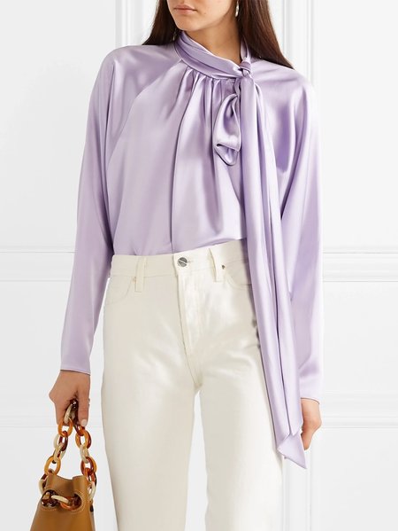 

Lady Long Sleeve Solid Regular Fit Top, Lavender, Blouses and Shirts