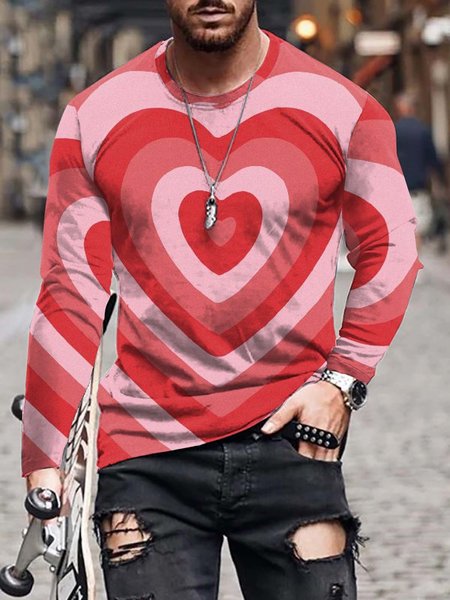 

3D Love Graphic Long Sleeve Casual Round Neck Tee, T-shirt