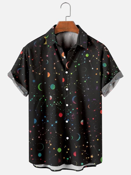 

Hawaiian Retro Hippie Men's Casual Short-sleeved Shirt, Black, Men's Floral shirt