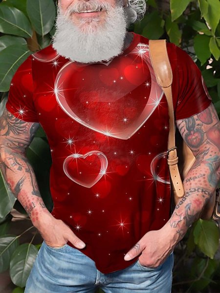 

Abstract Love Graphic Short Sleeve Casual Round Neck Tee, Red, T-shirt