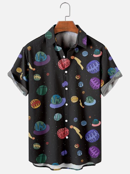 

Hawaiian Retro Hippie Men's Casual Short-sleeved Shirt, Black, Men's Floral shirt