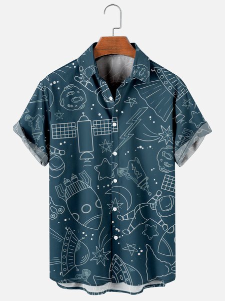 

Hawaiian Retro Hippie Men's Casual Short-sleeved Shirt, Blue, Men's Floral shirt
