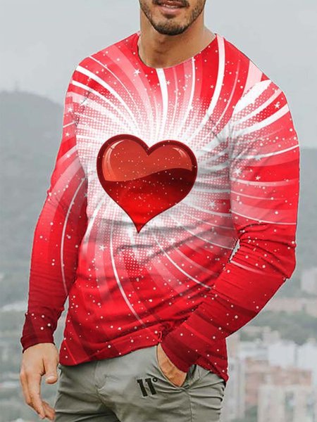 

3D Love Graphic Long Sleeve Casual Round Neck Tee, T-shirt