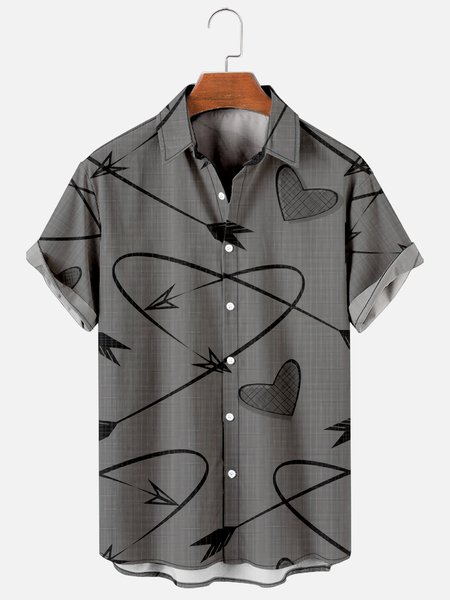

Mens St Valentine's day Love Heart Print Casual Breathable Short Sleeve Hawaiian Shirts, Gray, Men's Floral shirt