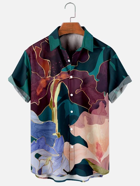 

Hawaiian Retro Underwater World Men's Casual Short-sleeved Shirt, As picture, Men's Floral shirt