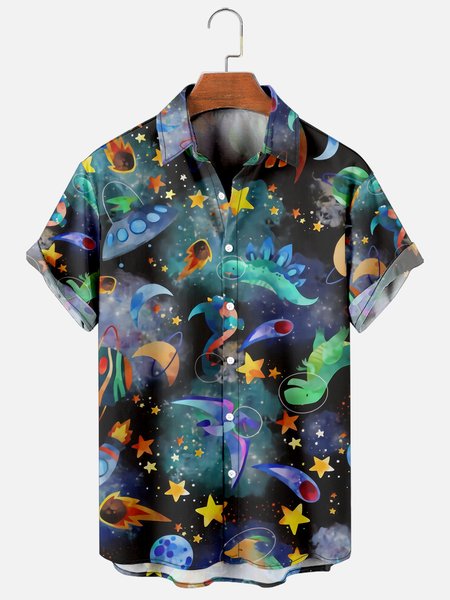 

Hawaiian Retro Hippie Men's Casual Short-sleeved Shirt, As picture, Men's Floral shirt