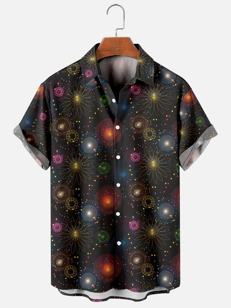 

Hawaiian Retro Geometric Elements Men's Casual Short-sleeved Shirt, As picture, Men's Floral shirt