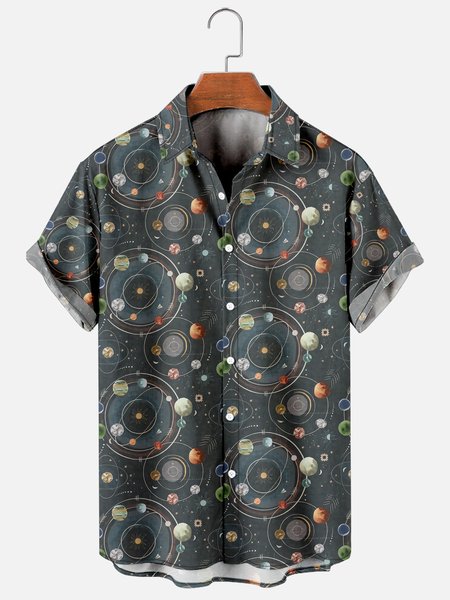 

Hawaiian Retro Hippie Men's Casual Short-sleeved Shirt, Black, Men's Floral shirt