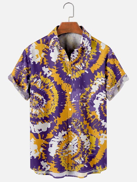 

Hawaiian Retro Geometric Abstract Elements Men's Casual Short-sleeved Shirt, As picture, Men's Floral shirt