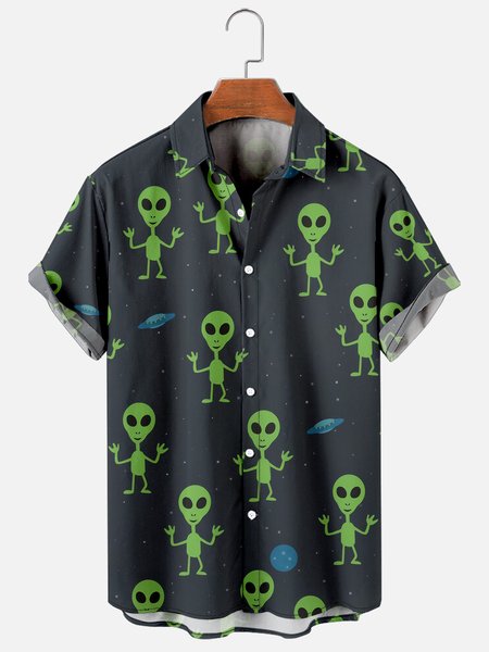 

Hawaiian Retro Hippie Men's Casual Short-sleeved Shirt, Black, Men's Floral shirt