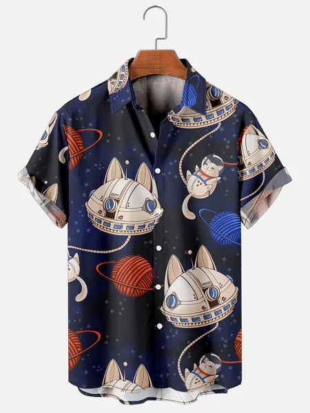

Hawaiian Retro Hippie Men's Casual Short-sleeved Shirt, As picture, Men's Floral shirt