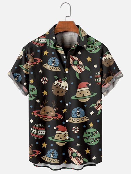 

Hawaii Retro Technology Series Men's Casual Short-sleeved Shirt, Black, Men's Floral shirt
