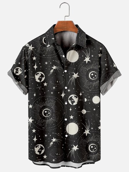 

Hawaiian Retro Hippie Men's Casual Short-sleeved Shirt, Black, Men's Floral shirt
