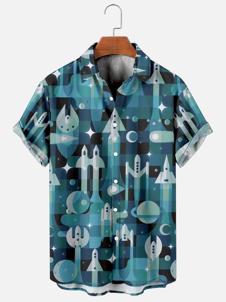 

Mens Cosmic Space Print Breathable Casual Short Sleeve Hawaiian Shirt, Green, Men's Floral shirt